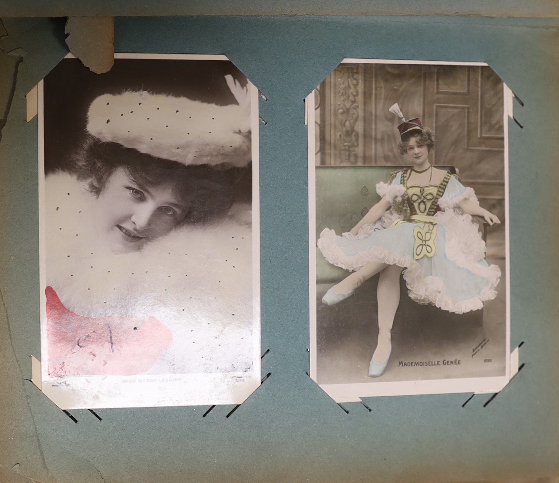 Three albums of Edwardian postcards, actors and actresses including Louis Wain, French comic, Jersey